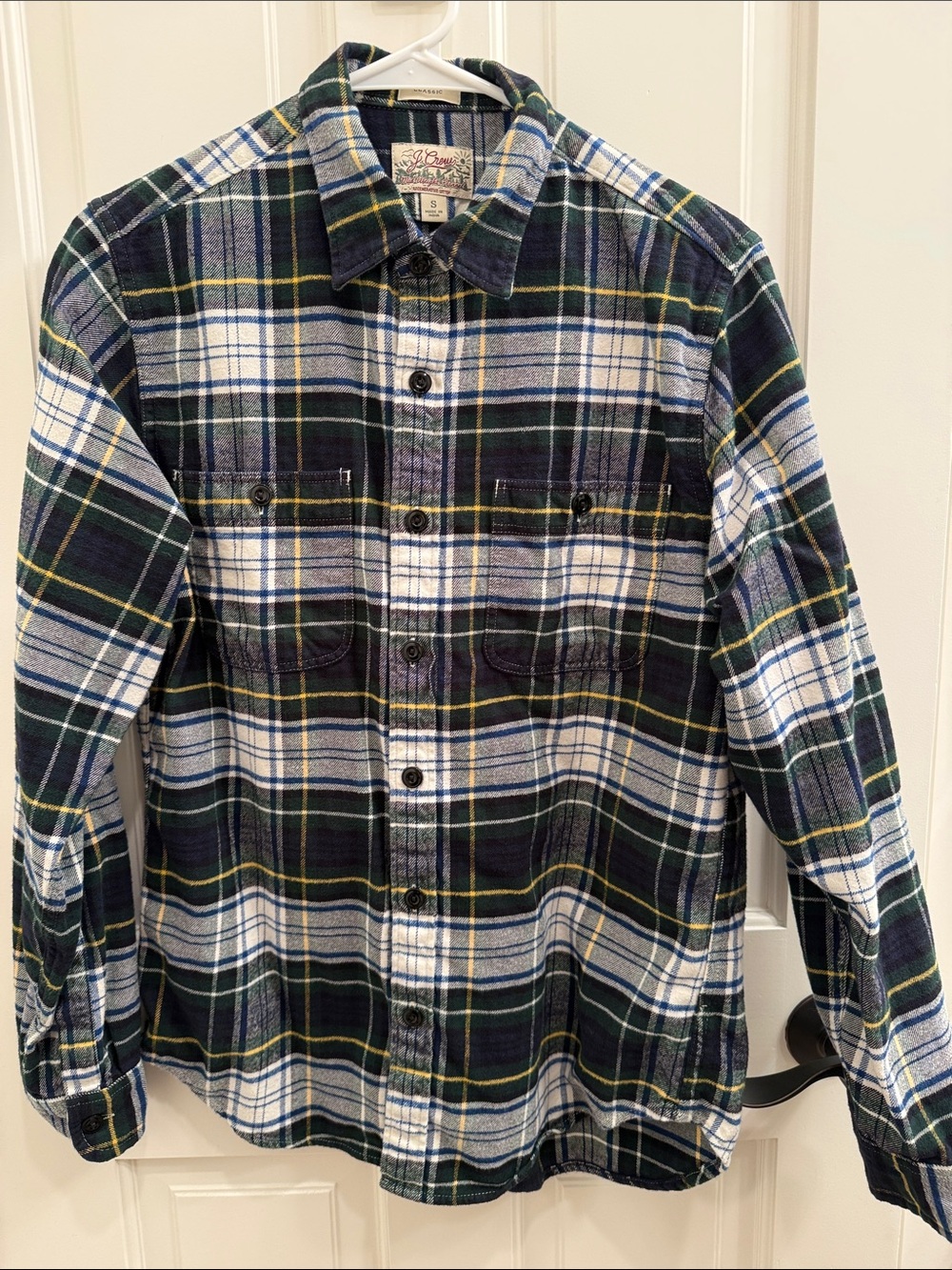 J. Crew Men's Green White Navy Plaid Button-Down Shirt